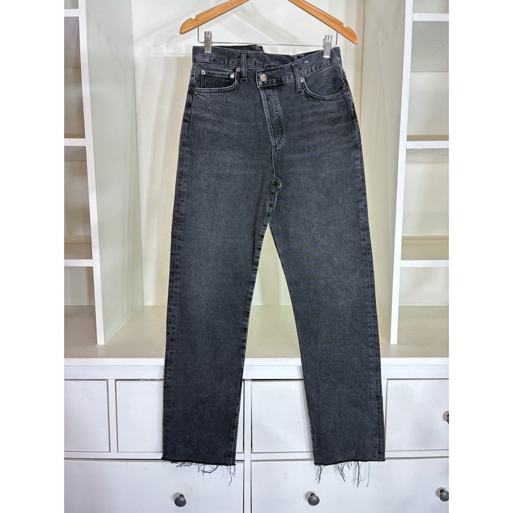 Agolde Criss Cross Jeans Women 27 Black Asymmetrical Straight Leg